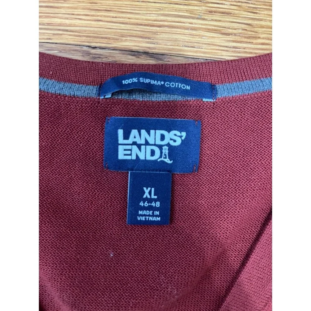 Lands End Men's Supima Cotton Sweater Size XL Burnt Orange Think Knit V Neck